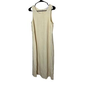 Basic Threads Women's Beige Linen Blend Maxi Dress Size L Sleeveless Button Back